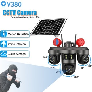 Solar CCTV V380 Pro 3PTZ 3Lens 12MPCamera Waterproof Alarm Outdoor Night Vision Two-way Audio Speak