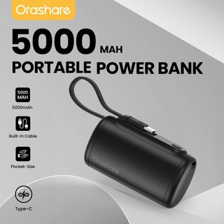 Orashre PCM05 5000mAh Mini Powerbank Built‑in  (Lightning Or Type‑C) Cable Fast Charging for Phones