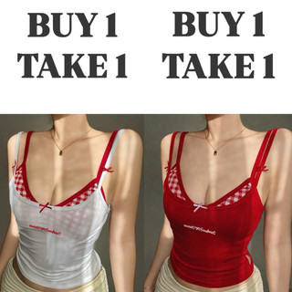 BUY 1 TAKE 1 (Total of 2pcs) OLA Coquette Padded Gingham Sando Ribbon Cotton