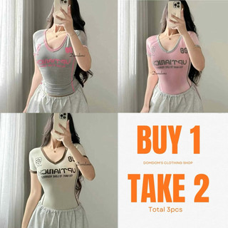 BUY 1 TAKE 2(3PCS) V-NECK Y2K UPTANICH LOVE YOURSELF WOMENSWEAR COTTON SPANDEX TOPS