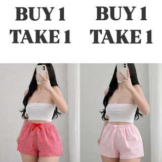 BUY 1 TAKE 1 (Total of 2pcs) LADY Ribbon SHORT Gingham Stylish Fit Cotton