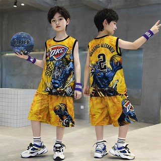Handsome Boy's Print Kid's Basketball Terno Breathable Crew Neck Sando Shorts Set 6-12 Years