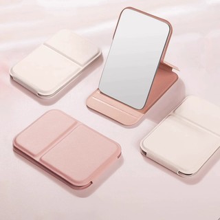 Foldable Mini Makeup Mirror Portable PU Leather Student Dormitory Desktop Standing Cosmetic Mirror