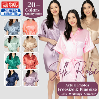 Silk Robe QUALITY Satin Freesize | Bridesmaid / Bridal Robe | Wedding / Gift / Sleepwear Hollermall