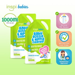 INSPI Babies Bottle & Nipple Cleanser for Babies Refill Pack of 2 (500ml each) - Non-toxic Solution