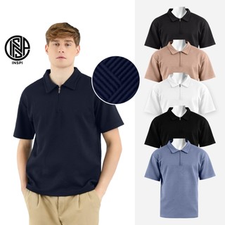 INSPI Premium Textured Polo with Half Zipper for Men and Women Plain Casual Korean Style Collection