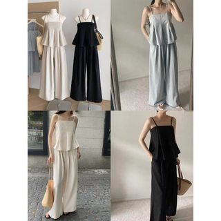 A3536 Miss M Shirred Back Pleated Cami Top & Side Pocket Garter Wide Leg Pants Terno Set Coords
