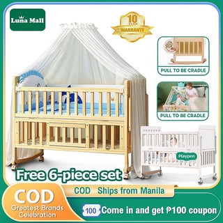 7 In 1 Crib For Baby Wooden Baby Crib Multifunction Cradle Bed For New Born Baby With Mosquito&Gifts
