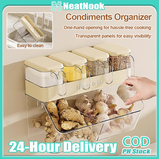 【PH Stock】Kitchen Wall Mounted Hanging Rack Seasoning Condiments Ginger Garlic Storage Organizer