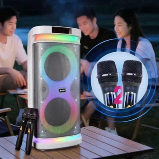 BTS-2407 dual 8inch outdoor Karaoke sound system Bluetooth Speaker with 2 Rechargeable wireless mic