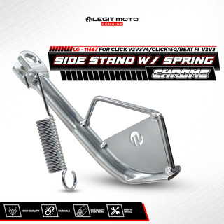 LEGITMOTO CLICK V2/V3/V4/160/BEAT SIDE STAND ASSY W/ SPRING CHROME L-11667 NON-SLIP SIDE KICKSTAND