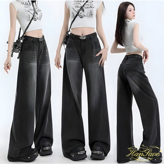 Black Retro Denim Pants Baggy Sweat Pants for women Korean Style Loose High Waist Jeans Plus Size