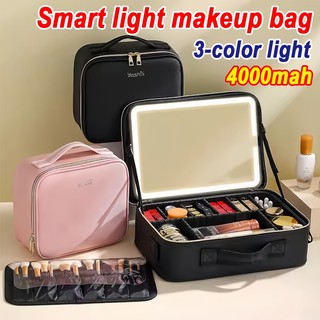 Fashion Makeup Bag With Mirror Tricolor LED Light 4000mah makeup pouch makeup organizer with mirror