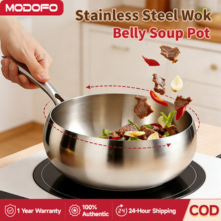 Stainless Steel Belly Frying Wok MODOFO Non Stick Pan Induction Durable 24CM 28CM Belly Soup Pot