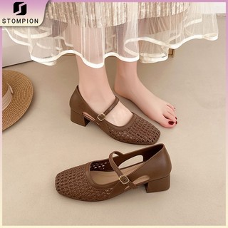 STOMPION Block Heels Sandals For Women Korean Style Elegant Office High Heels Breathable 5cm
