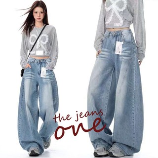 American-style Unisex Retro Curved Knife Jeans High-waisted Loose-fitting Flowing Wide-leg Design