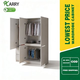 KARRY Wooden Wardrobe Small Home Cabinet With Drawer Storage Modern Closet