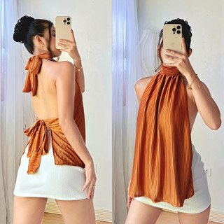 DBS QUEENY Backless Halter Top Quality Satin Fabric Small to LARGE Casual Sexy Cute Korean Summer