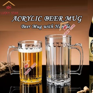 Acrylic Beer Mug with Handle 500ml/680ml Shatterproof Transparent Drinking Mug Lightweight Reusable