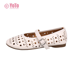 YOTO Mary Jane Flat Sandals For Women Elegant Pu Leather Hollow Out Ventilation Comfy Doll Shoes