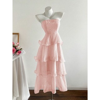 PZK Solid Color Sexy Backless Multi-Layer Super Long Dress