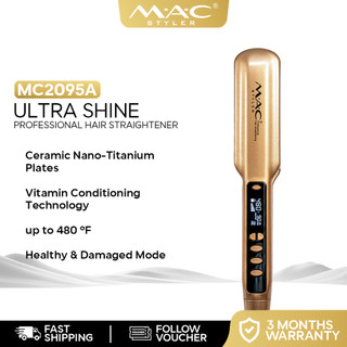 MAC Styler Ultra Shine Professional Gold Ceramic Nano Titanium Hair Straightener Flat Iron MC2095A