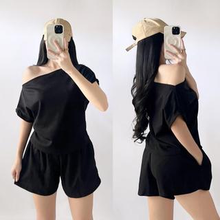 Irene Asymmetrical Drop Shoulder Waffle Casual Terno with Two side pockets