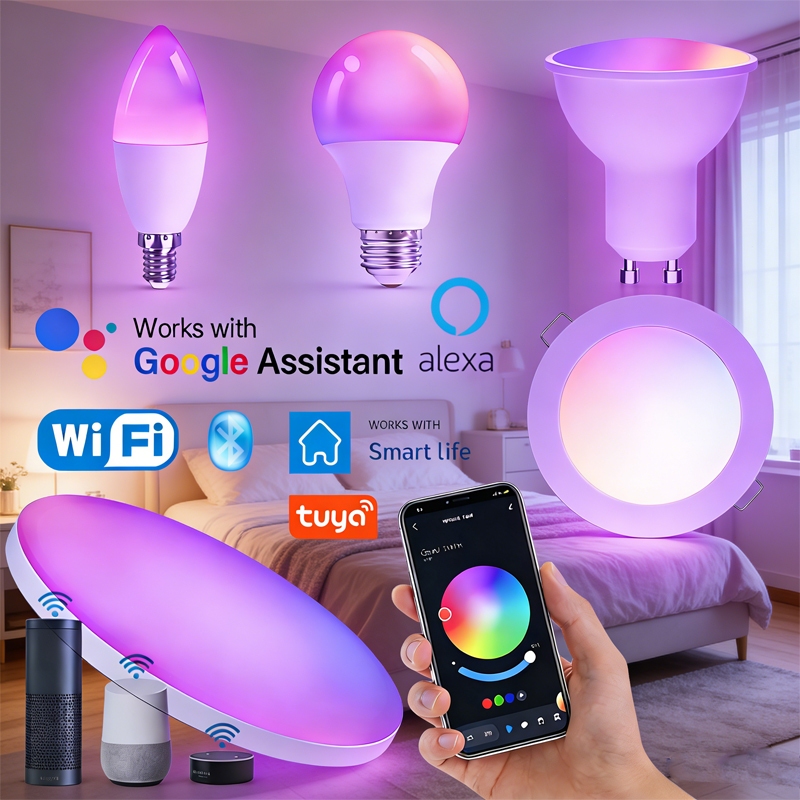 หลอดไฟ LED อัจฉริยะ WiFi Tuya ระบบ RGB มีให้เลือกขั้ว E27 / E14 / GU10 ควบคุมด้วยเสียง รองรับ Alexa 