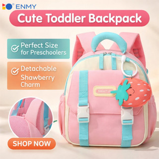 ENMY Cute Toddler Backpack for Girls Preschool School Bag Breathable Mesh with Fruit Charm