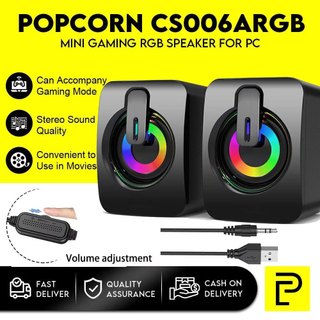 Popcorn CS006 Mini Computer Speaker for PC RGB Soundbar Desktop Gaming Speaker Laptop SurroundStereo