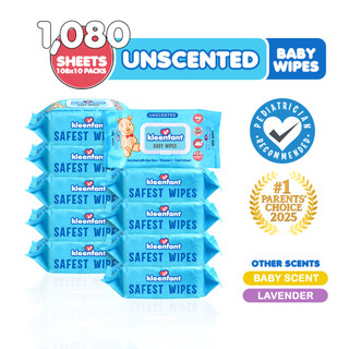 Kleenfant Baby Wipes Unscented 108 Sheets Wipe Bundle Set of 10 Newborn Wet Wipes for Baby Needs