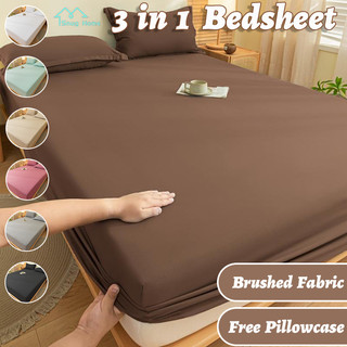 3 in 1 Bed Sheet Solid Color Bedsheet No Lukot Bedsheet Fully Garterized Bed Sheet with Pillow Case