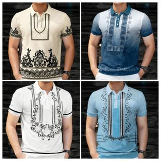 Men's Barong POLO Shirt Ethnic Pattern POLO Shirt Short Sleeve Banquet Barong Wear Shirt Top