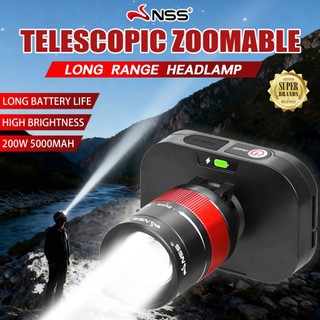 NSS Super Bright Headlight Flashlight 5000mAh Rechargeable Zoom Camping Headlamp Portable Heavy duty