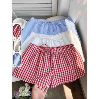 Korean Women Plaid striped Summer Sexy Short Tie-Waist Loose Casual Shorts Women Gingham Shorts COD