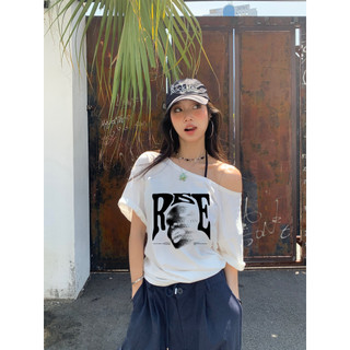 Korean fashion printed diagonal shoulder short sleeved women's T-shirt shoulder white top for women