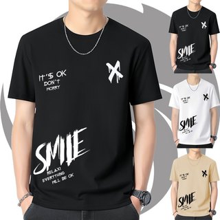 [BUY 1 GET 1] Active-Smooth Casual short-sleeved crewneck printed T-shirt for men Black White Khaki