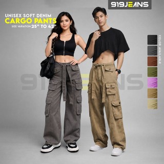919 JEANS : Unisex Korean High-Waist Street Retro Overalls Cargo Pants Jeans Straight Wide Leg Denim