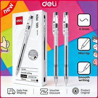 Deli 12Pcs Ultra-Fine 0.3mm Exam Gel Pen Black Ink for Note-Taking