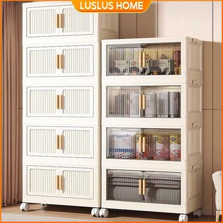LUS Foldable Storage Cabinet Plastic Wardrobe Organizer With Wheels Large Capacity Clothes Cabinet