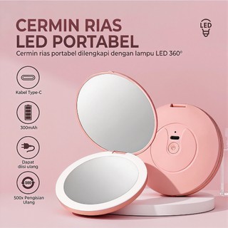 Portable Makeup Mirror Foldable LED Pocket Mirror USB Rechargeable 2X Magnifying Round Mini Mirror