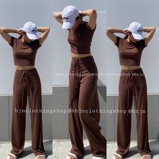 BHJN SIERRA KNITTED BASIC CROP TOP & LOUNGE BAGGY PANTS COORDS