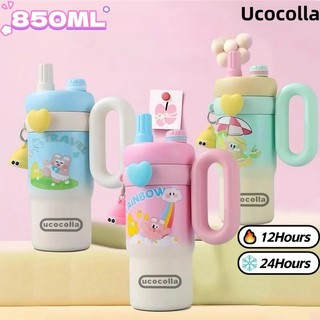 850ml Cartoon Handle Cup Thermal 316 Stainless Steel Water Bottle With Straw Heat And Cold Coffee