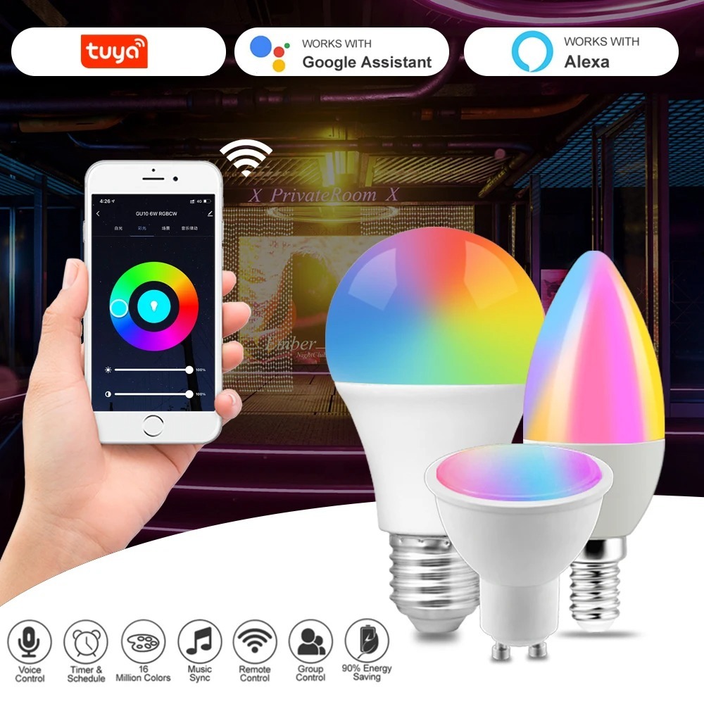 Tuya Wifi สมาร์ท Gu10 E14 E27 RGBW หลอดไฟหรี่แสงได้ Led Magic โคมไฟทํางานร่วมกับ Alexa Google Home