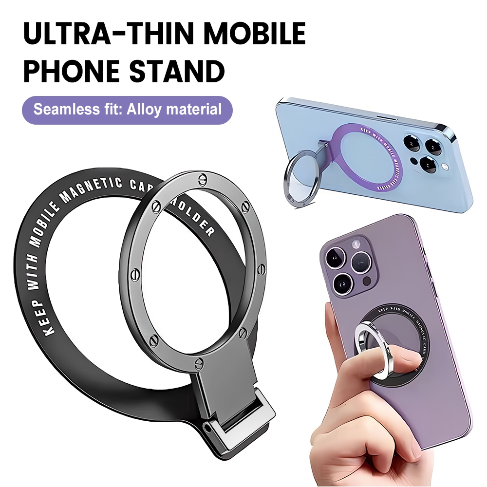 Ultra-Thin Metal Phone Stand Multi-Angle Foldable Magnetic Card Holder with Adhesive
