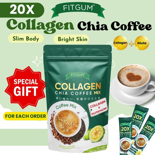 FITGUM 20X Collagen Chia Coffee 11 in 1 Coffee Mix Slim Body Bright Skin Healthy Drink
