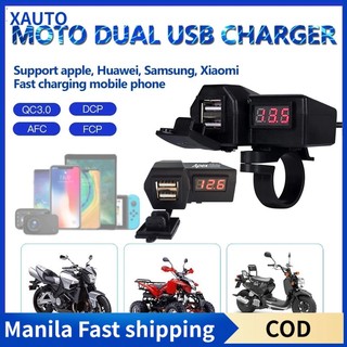 XAUTO 12V Motorcycle Phone Charger Motorcycle Accessories Dual USB Charger Waterproof With Voltmeter