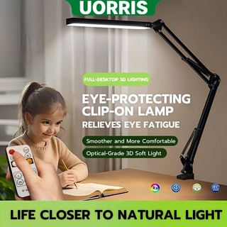 UORRIS LED Folding Metal Desk Lamp Clip On Light Clamp Long Table Lamp Adjustable 360° Eye-caring
