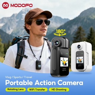 MODOFO Mini Action Camera 1080P Motorcycle Camera POV Recording Cam with Rotated Lens for Vlogging