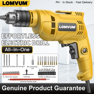 LOMVUM Drill Set Heavy Duty 500W Electric Impact Drill 10mm Chuck Variable Speed Drill Bits Set
